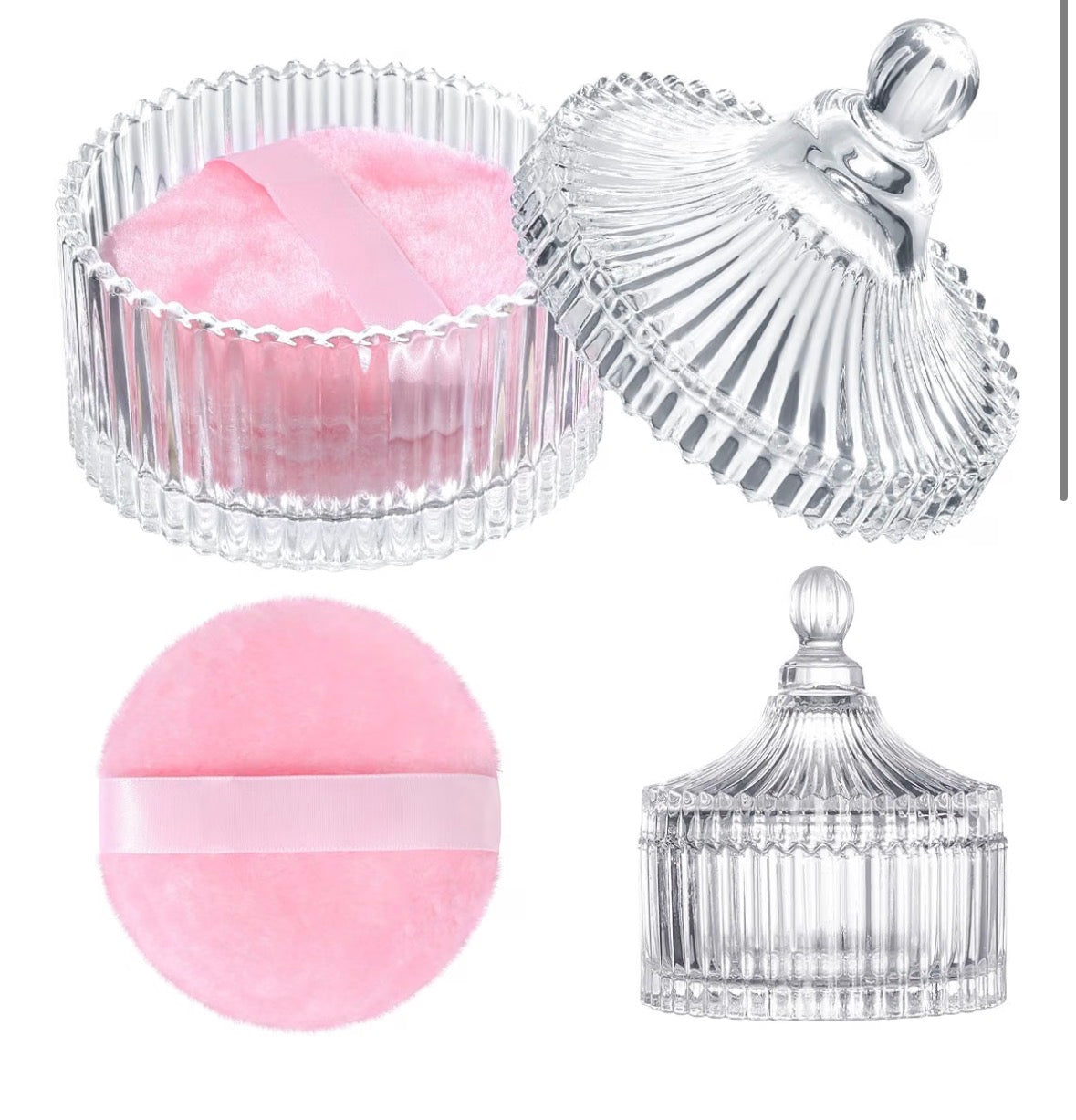 Crystal Glass Powder Container with Puff
